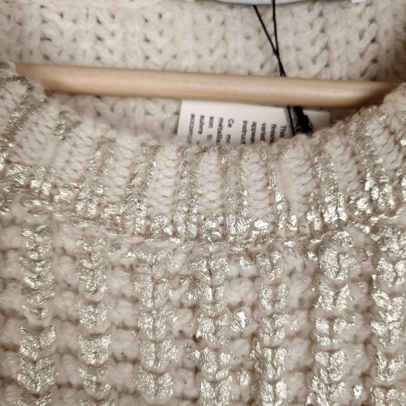 Zara Sweater Womens Large Gold Metallic Knit Oversized Pullover Crewneck Chunky - Picture 5 of 16